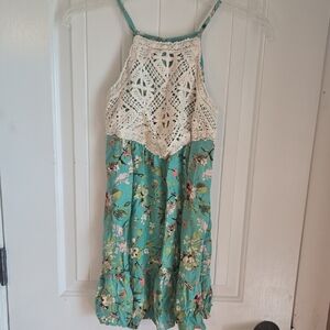 Teal and Cream Floral Kids Dress